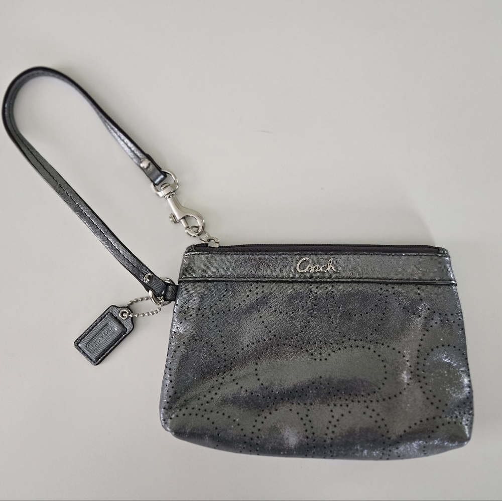 Coach Metallic Silver Wristlet Bag